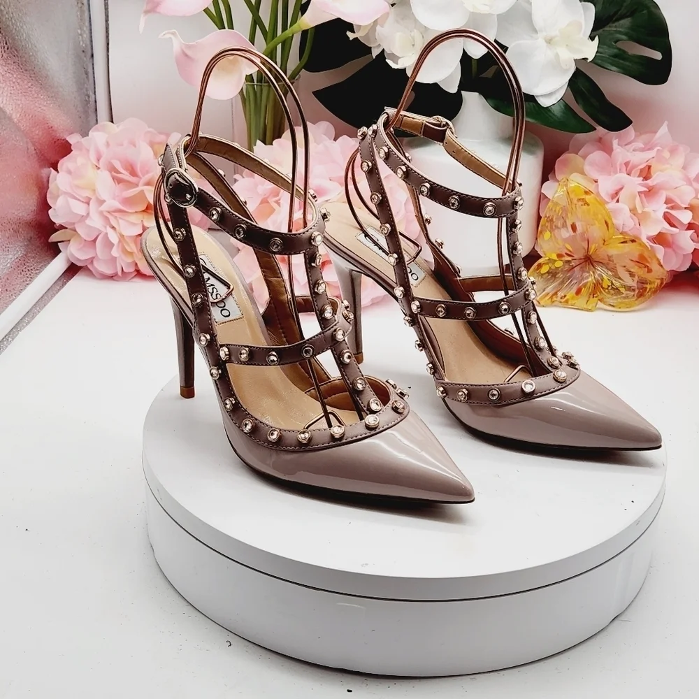 Camssoo Rhinestone Ankle Strap Heel Blush Pink Size 37 - Picture 8 of 16